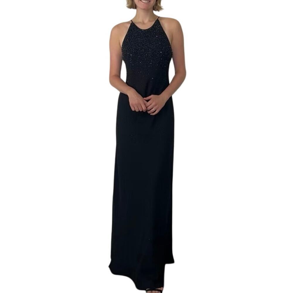 Vintage 90s Chelsea Nites Black Beaded Evening Gown